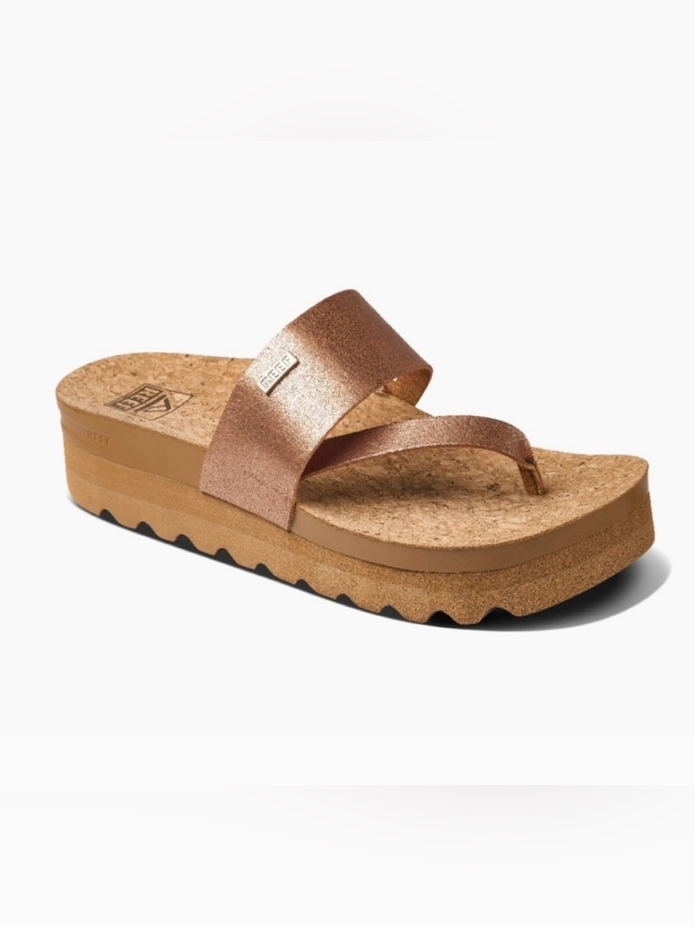 REEF Sol Hi Metallic Copper Gold Thong Platform Sandals Slides 8 NWT